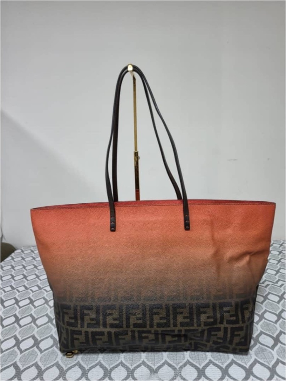 Authentic Fendi Zucca FF Roll Tote Orange/Brown
